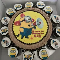 Click to see 1x Minion Assemble @$78.9 (Size : Deluxe (9 Inch Cake + 14 Cupcakes)) (Eggless? : No) (Big Candles : 5) (Small Candles : 5)