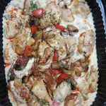 Baked Seabass Fillet with Lemon, Parsley and Pepper Cream Sauce 鲈鱼 柠檬 奶油浆