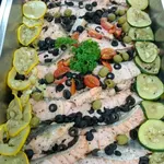 Slow Baked Salmon Fillet with Zucchini & Olives