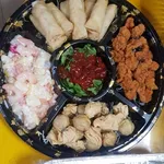 Prosperity Fortune Platter (Octopus, Spring Roll, Salad Prawn, Golden Chicken,  Golden Money Bag) 拼盘（章鱼，春卷，黄金钱袋，沙律虾，黄金鸡）