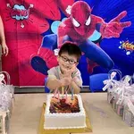 Spiderman Cake (Size: 7 inch) (Flavours: Mixed fruit) (Big candles: 5) (Small candles: None) (Message on Complimentary Gift Card: Yes (do write the message in the ordering form, under comments box)) (Message on Cake (Short & Sweet): Yes (do write the message in the ordering form, under comments box))