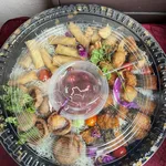 Prosperity Fortune Platter (Scallop Yam Basket, Seaweed Corn Rolls, Spring Rolls, Seasoned Baby Octopus, Golden Money Bag)