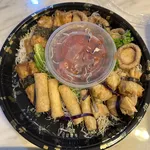 Prosperity Fortune Platter (Scallop Yam Basket, Seasoned Baby Octopus, Spring Roll, Seaweed Corn Roll, Golden Money Bag)
