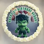 Hulkster (Size: 9 Inch) (Flavour: Chocolate) (Big Candles: 1) (Small Candles: 5) (Message on Cake (Short & Sweet): Yes (do write the message in the ordering form, under comments box)) (Message on Complimentary Gift Card: Yes (do write the message in the ordering form, under comments box))