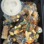 玉米脆片炭烤墨鱼油条配特制咸蛋黄酱 Deep Fried Charcoal Squid You Tiao with Cornflake Crumble & Salted Egg Yolk Dip