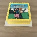 TNP17 Minecraft Warrior (Size: 9 Inch) (Eggless: No) (Base Color: Yellow) (Flavour: Blackforest) (Big candles: 1) (Small candles: 8) (Message on Complimentary Gift Card: No) (Message On Cake: (Short & Sweet): Yes (do write the message in the ordering form, under comments box))
