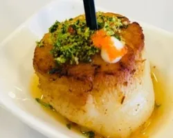 Butter Seared Scallop With Granny Smith Salsa & Smoked Herb Crust | Customer Photo | Amici Events And Catering