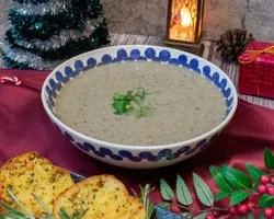 Winter Porcini Mushroom Soup<br>with Toasted Garlic Butter Breads | Customer Photo | Delizio Catering Pte Ltd