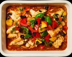 Marinara Dory Stew<br>onion and fennel infused tomato sauce, black olive, green pesto | Customer Photo | Grain