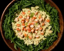 Scandinavian Avocado Prawn Salad<br> virgin mary dressing, dijon mustard, arugula, red onion | Customer Photo | Grain