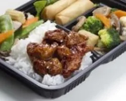 Vegetarian Mock Chicken Bento with Daily Veg and Spring Roll | Customer Photo | QQ Catering