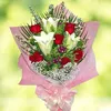 Click to see more photos of MF012: 3 lily 6 red Roses Handbouquet