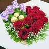 Click to see more photos of RR063: LOVE Bear, 3 Rocher & 11 Red Roses Small Table Arrangement