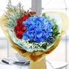 Click to see more photos of SP036: Blue Hydrangeas Handbouquet & 5 Red Roses Heart-Shape Wrapping