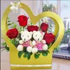 Click to see more photos of RR066: 5 Red Roses & Bear Arrangement in Heart Shape Handle Flower Box