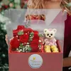 Click to see more photos of RR041: 8 Red Roses, Rochers & Bear in Hand Carry Gift Box